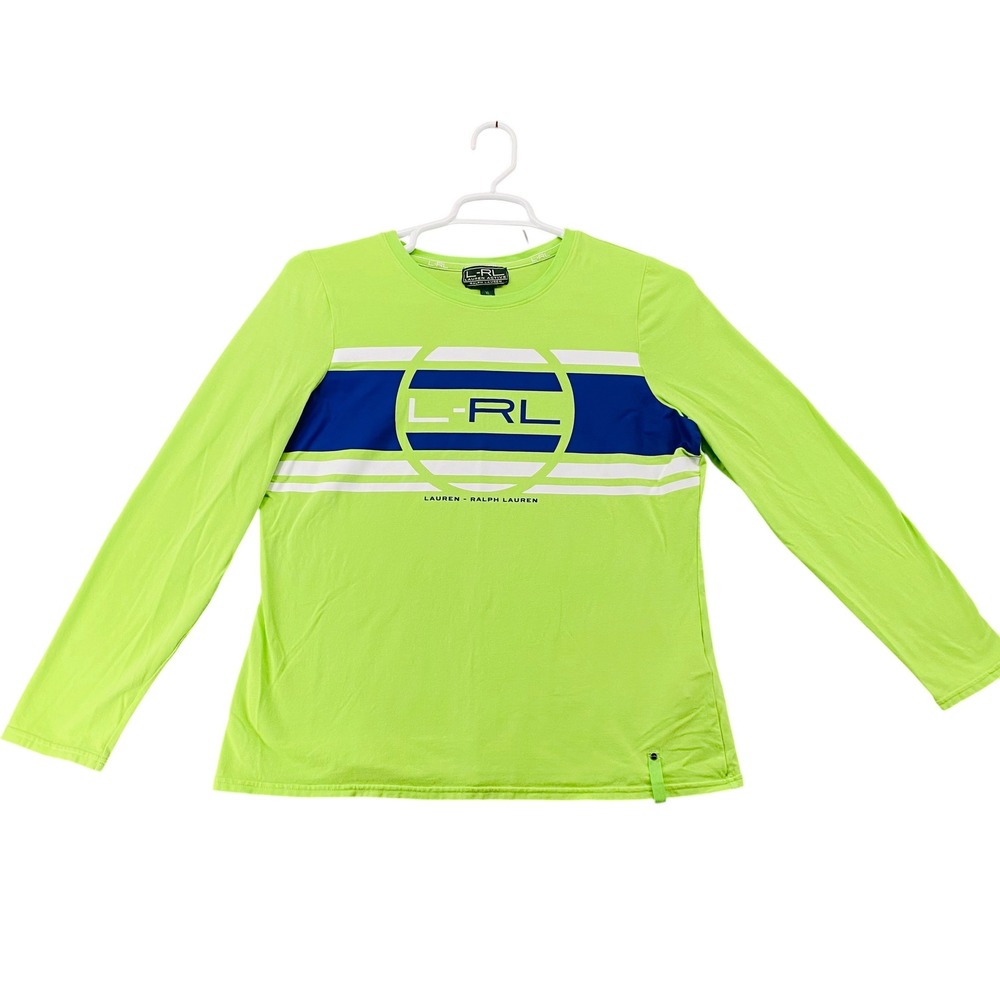 Lauren Ralph Lauren Active Neon Lime Green Graphic Long Sleeve Tee Shirt XL
